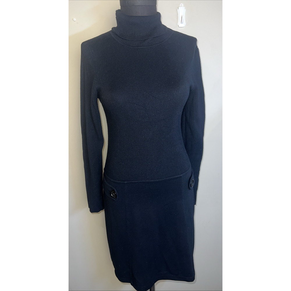 Michael Kors‎ Black Dress Medium Turtleneck Drop Waist Sweater Top Retro